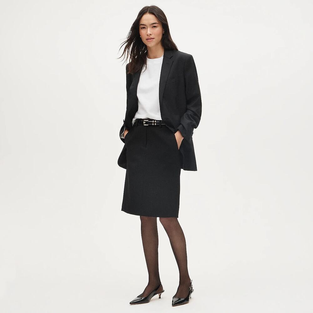 NWT - J.Crew Women's Black Lined Italian Stretch Wool Pencil Skirt - - Size 2P